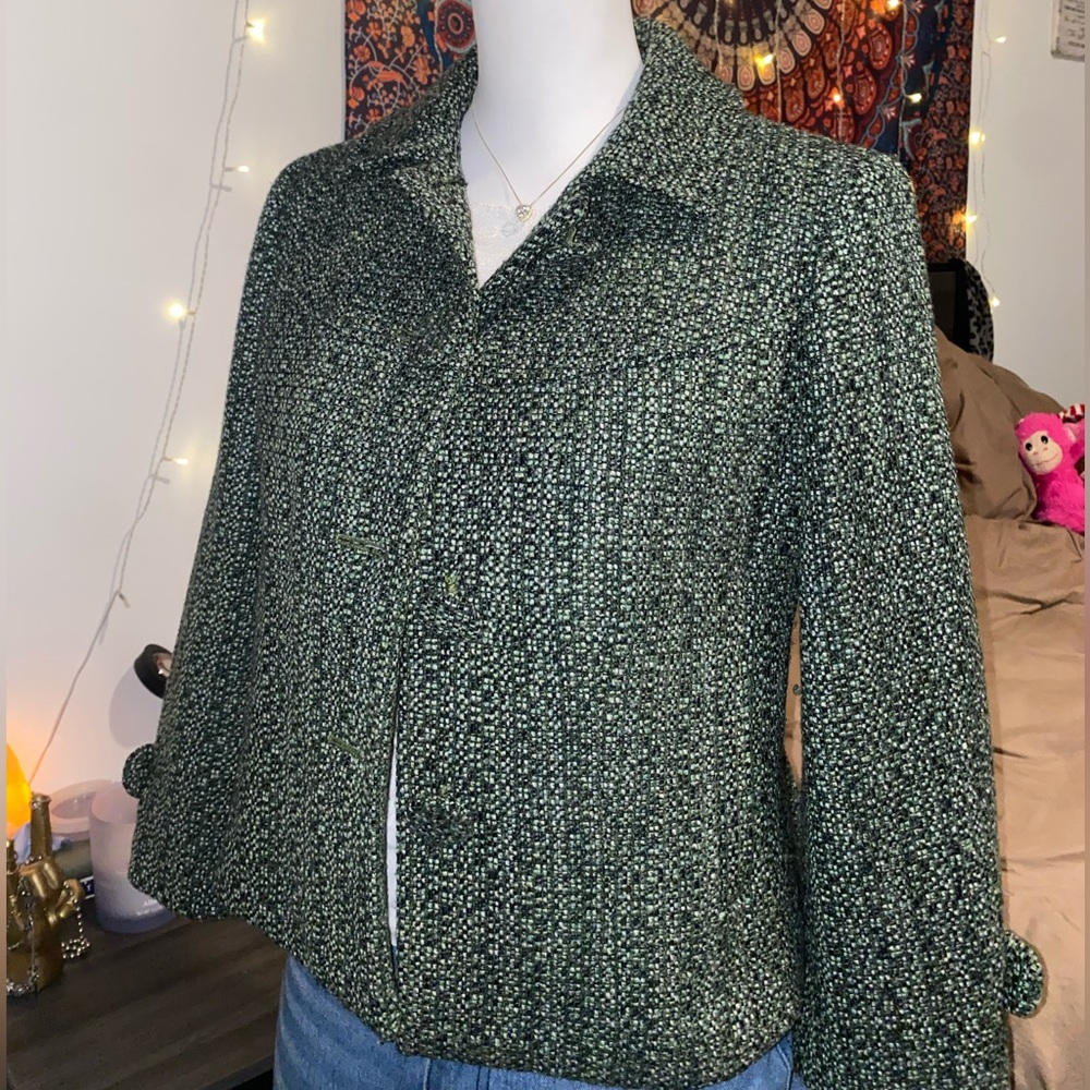 Loft ann taylor 90s whimsical vintage style twee tweed wool button down blazer